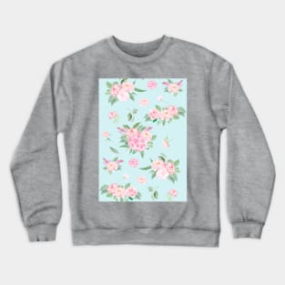 Watercolor Pink Roses Pattern On Blue Classic Crewneck Sweatshirt